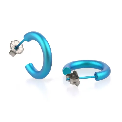Small 12mm Kingfisher Blue Round Hoop Earrings